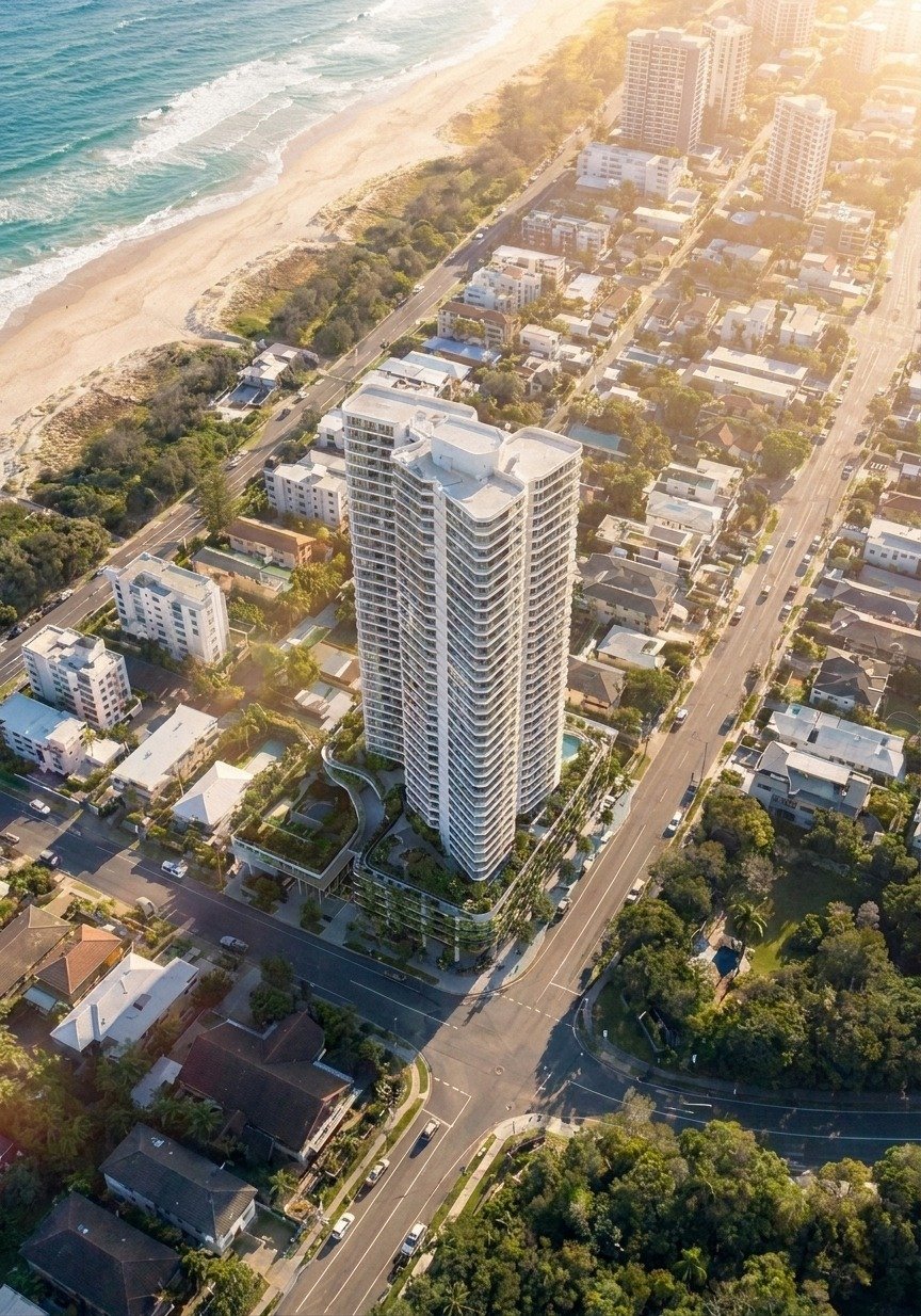 Aerial View of High-Rise Residential Tower