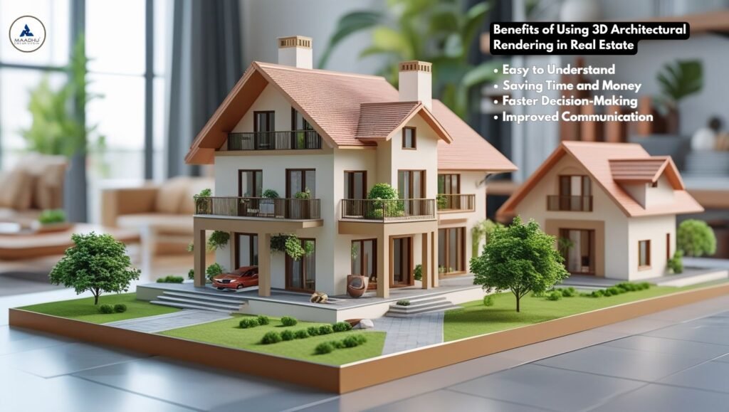 3D architectural rendering showcasing a property to highlight benefits in real estate marketing