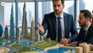 Architectural model makers working on a Dubai city scale model