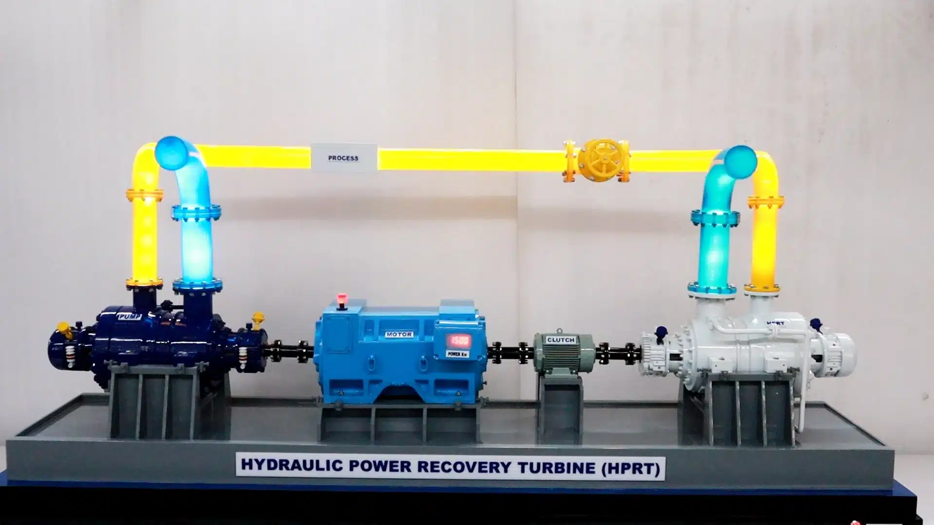 Hydraulic power recovery turbine model with glowing pipeline